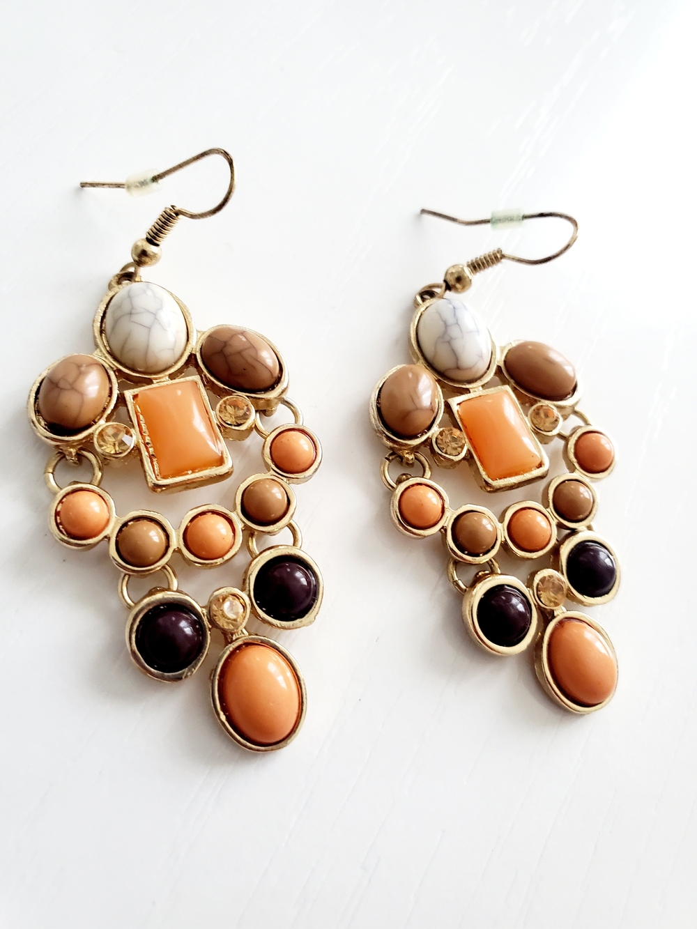 Gold-Tone Multi-Stone Drop Earrings in Peach and Brown